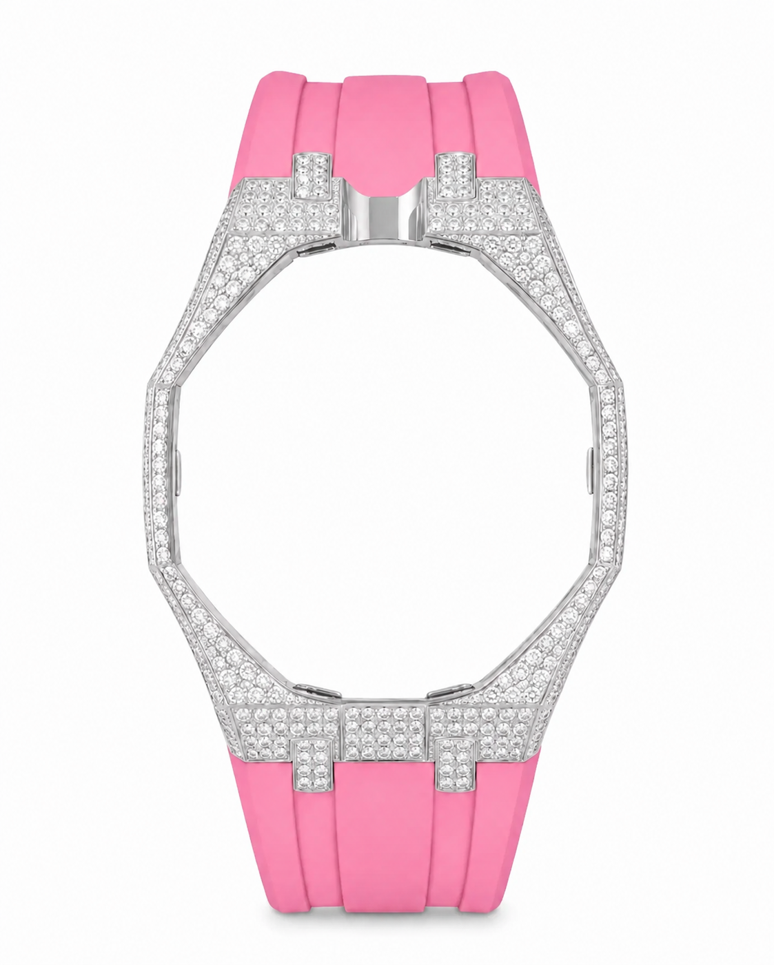 Iced out AP x Swatch Royalpop strap. Metal case + Pink strap