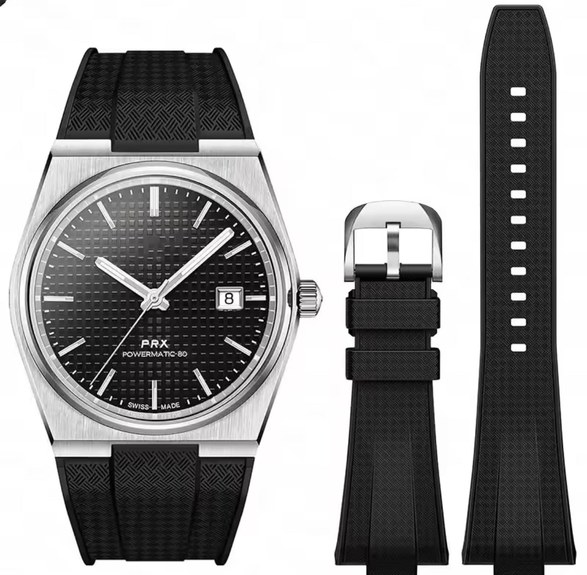 Tissot PRX Textured Rubber Watch Strap with Stainless Steel Buckle multiple colors - Fits PRX 40mm