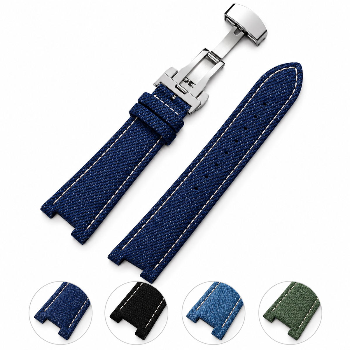 Denim Watch Strap for Patek Philippe Nautilus – 25×13mm | Butterfly Deployment Clasp