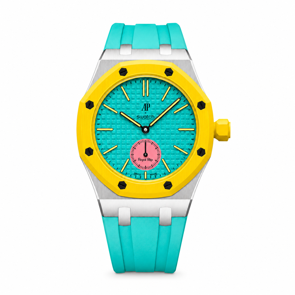 Metal case adapter + Rubber strap for AP x Swatch RoyalPop - Cyan rubber strap