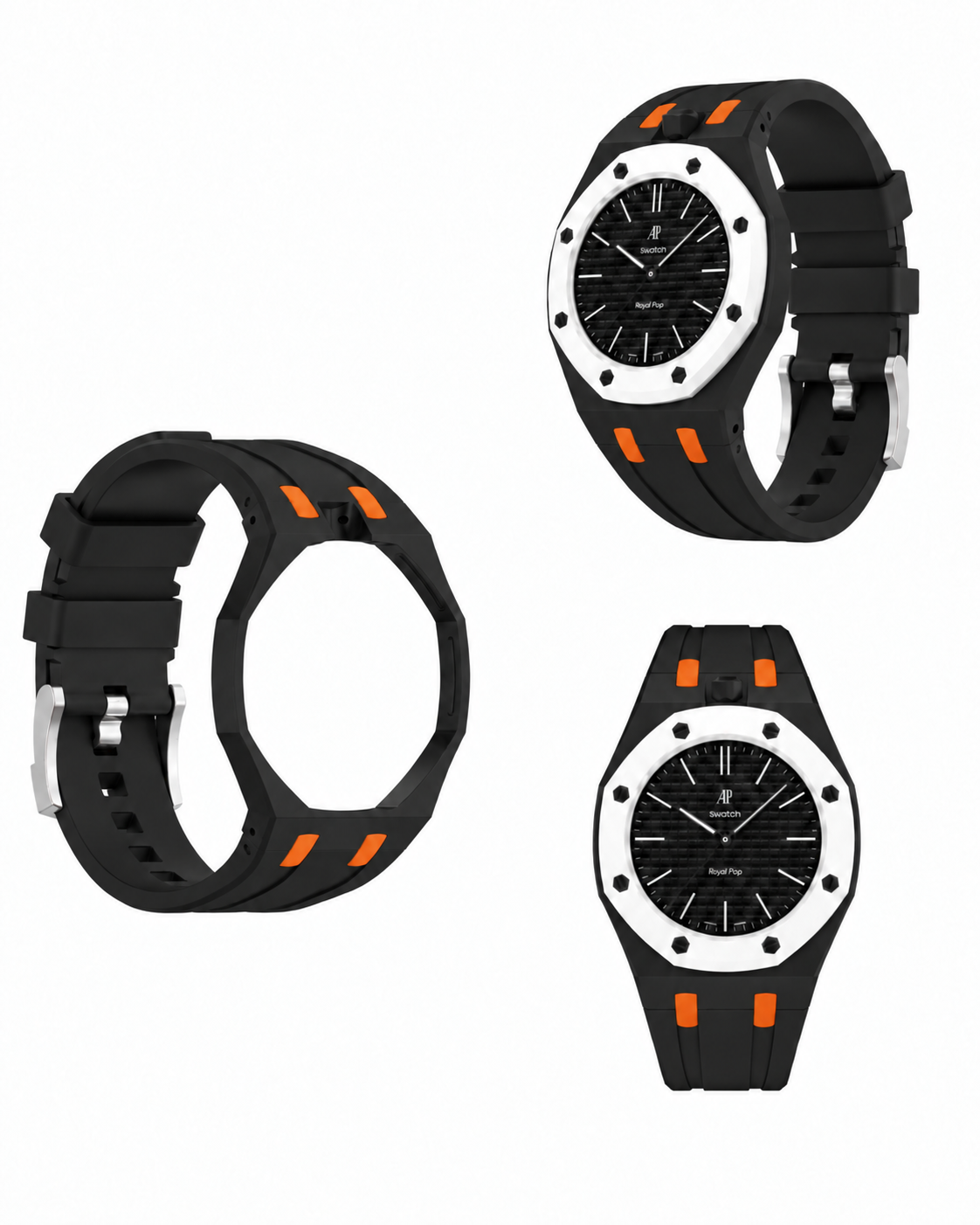 Rubber strap & adapter For AP x Swatch RoyalPop Black/Orange