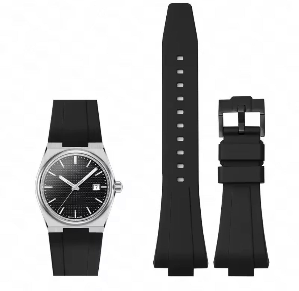 Tissot PRX Premium Black Silicone Watch Strap with Stainless Steel Buckle multiple colors - Fits PRX 40mm