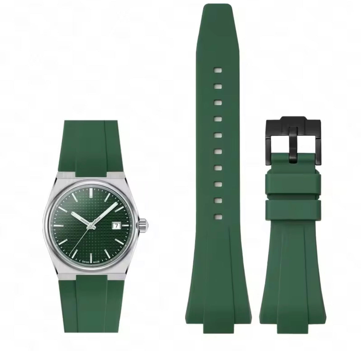 Tissot PRX Premium Black Silicone Watch Strap with Stainless Steel Buckle multiple colors - Fits PRX 40mm