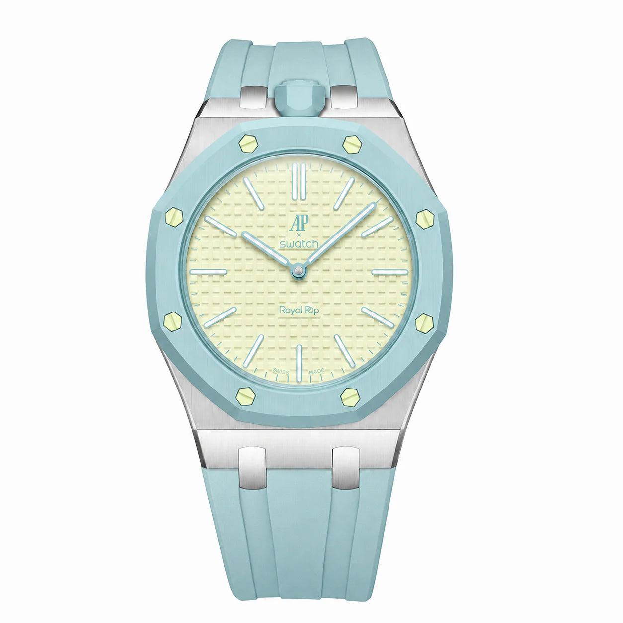 Metal case adapter + Rubber strap for AP x Swatch RoyalPop - Light blue rubber strap