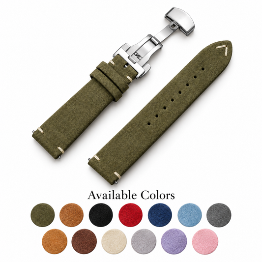 Suede leather watch strap – Quick Release & Butterfly Clasp | 14–22mm (Multiple colors)