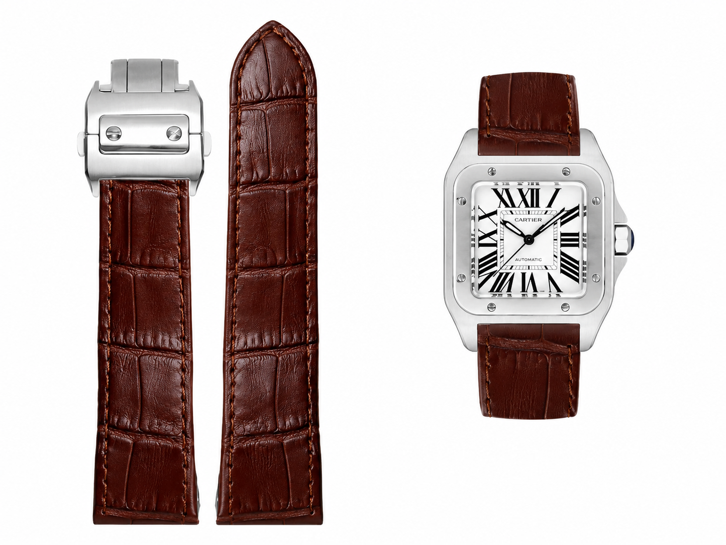 Premium Vegan Leather Watch Band for Cartier Santos Watches – Multiple Colors Available
