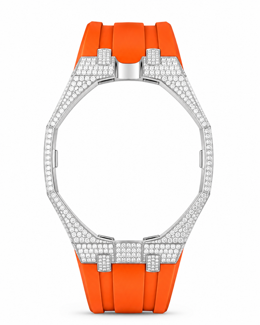 Iced out AP x Swatch Royalpop strap. Metal case + Orange strap