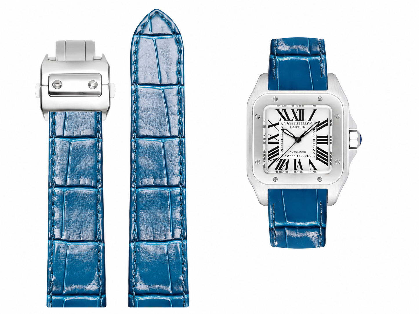 Premium Vegan Leather Watch Band for Cartier Santos Watches – Multiple Colors Available