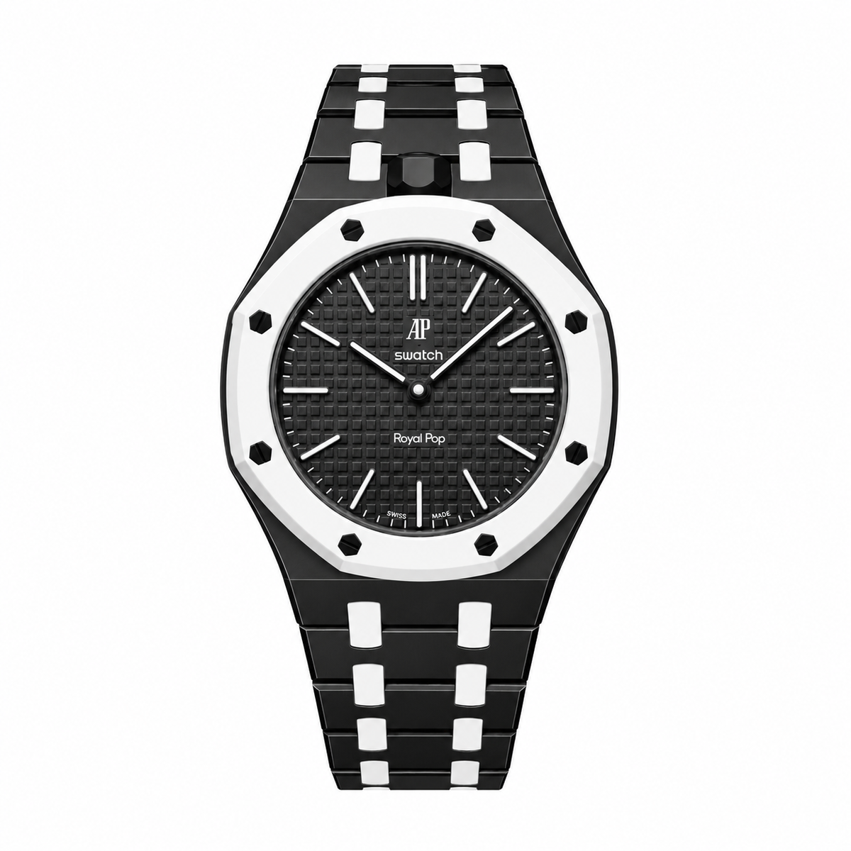 Bioceramic case and strap for AP x Swatch RoyalPop Ocho Negro (Black and white)