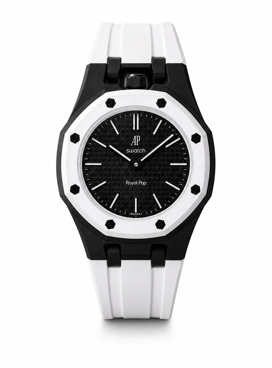 Rubber strap & adapter For AP x Swatch RoyalPop Black/White