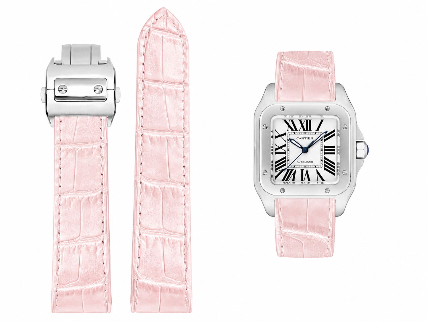 Premium Vegan Leather Watch Band for Cartier Santos Watches – Multiple Colors Available
