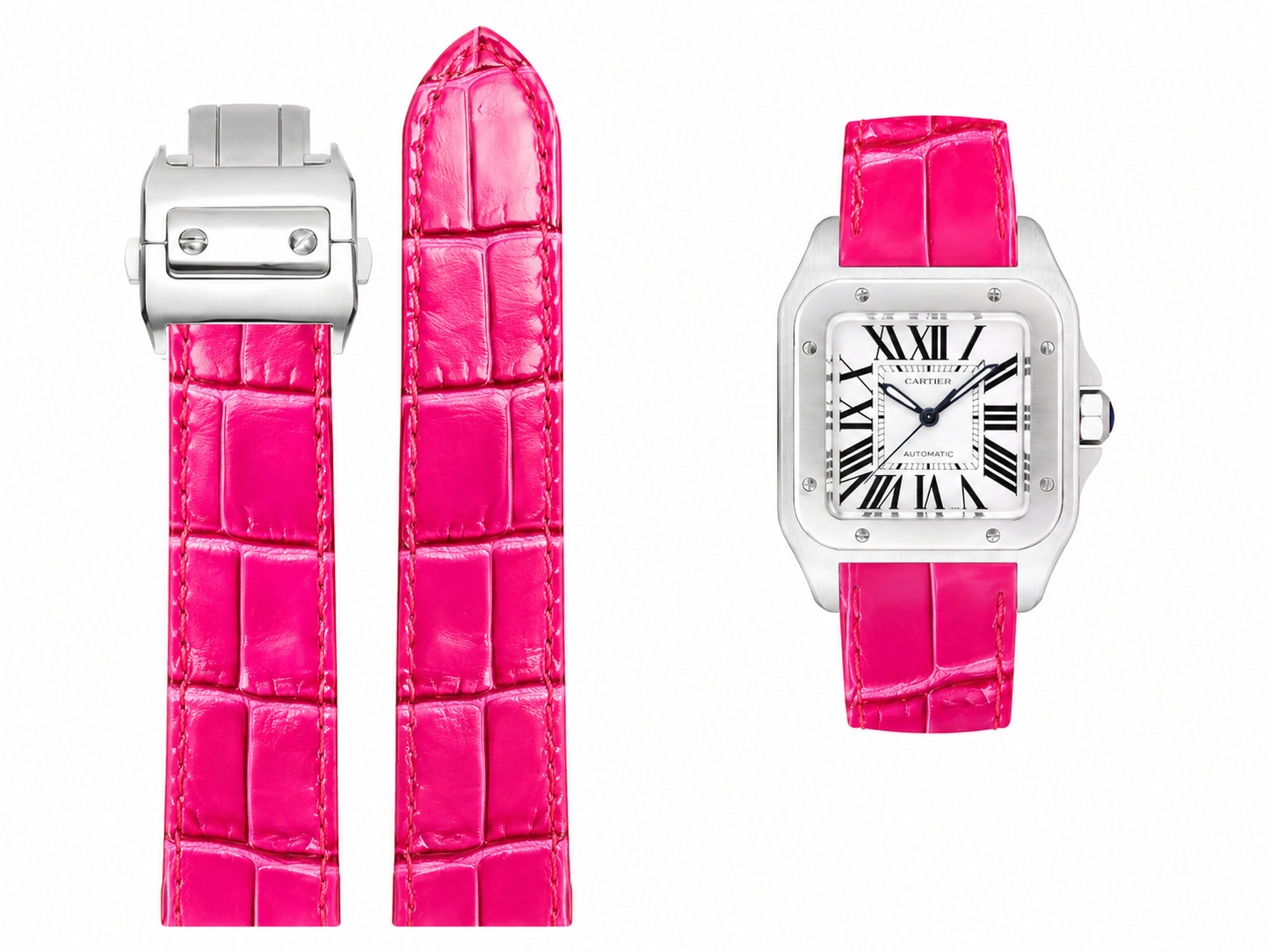 Premium Vegan Leather Watch Band for Cartier Santos Watches – Multiple Colors Available