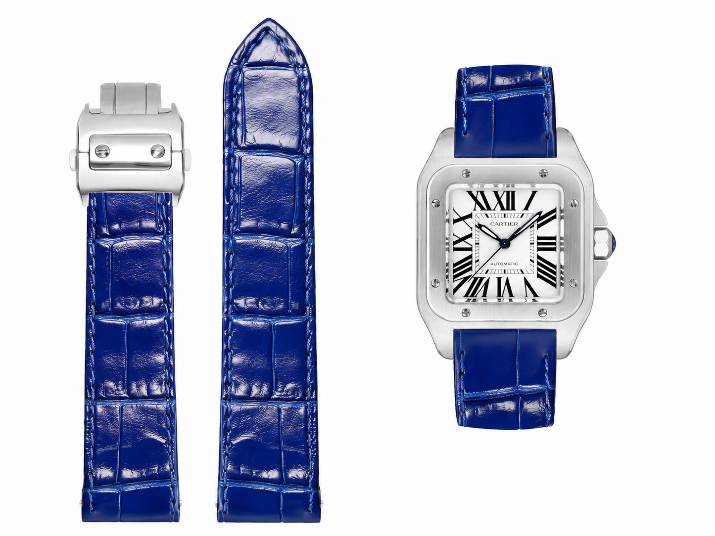 Premium Vegan Leather Watch Band for Cartier Santos Watches – Multiple Colors Available
