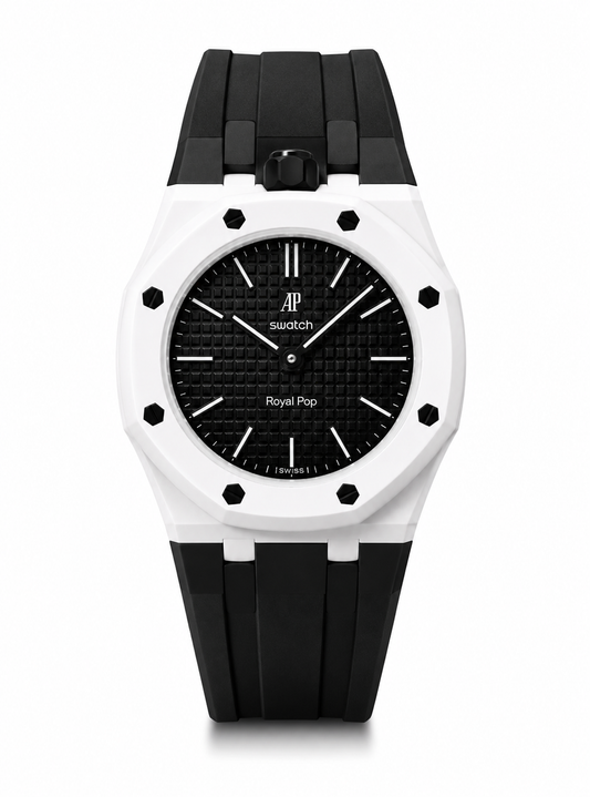 Rubber strap & adapter For AP x Swatch RoyalPop White/Black