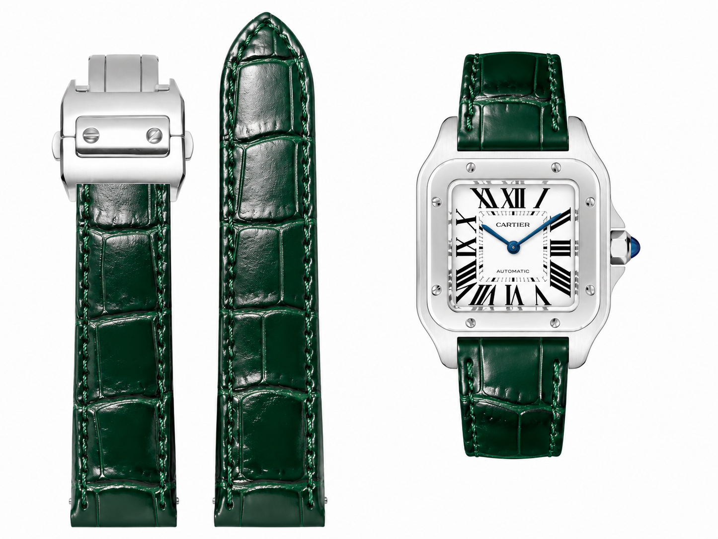 Premium Vegan Leather Watch Band for Cartier Santos Watches – Multiple Colors Available