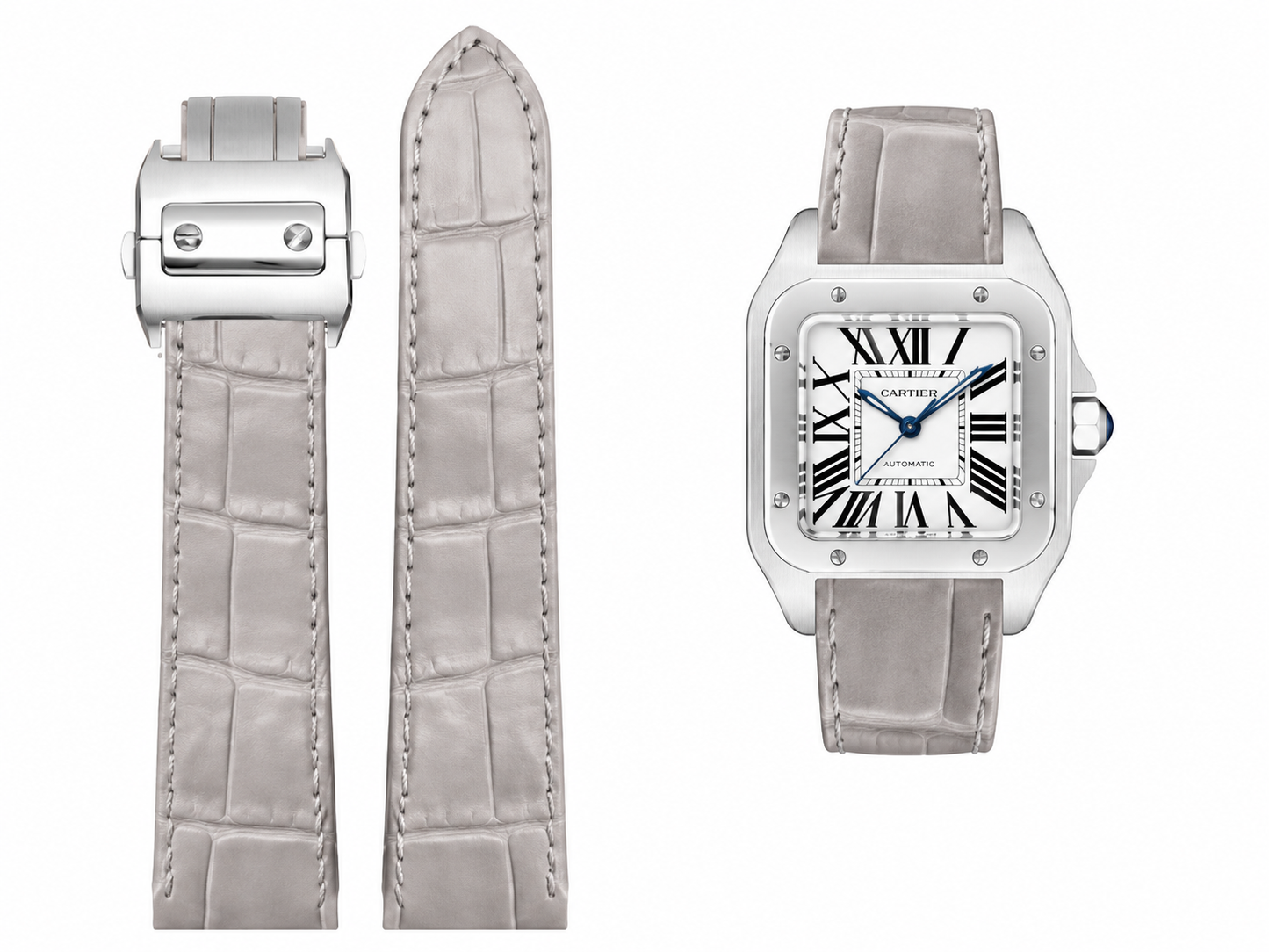 Premium Vegan Leather Watch Band for Cartier Santos Watches – Multiple Colors Available