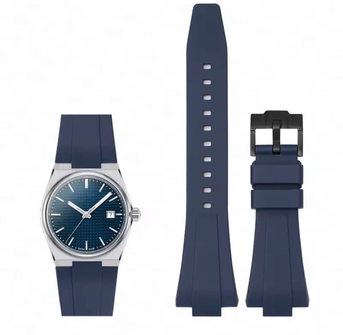 Tissot PRX Premium Black Silicone Watch Strap with Stainless Steel Buckle multiple colors - Fits PRX 40mm