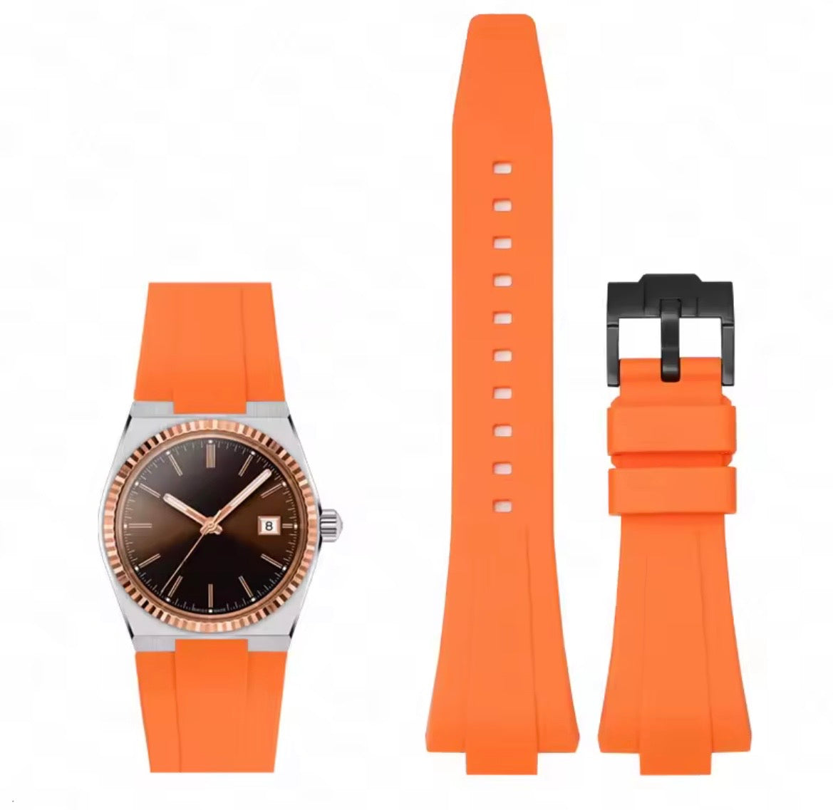 Tissot PRX Premium Black Silicone Watch Strap with Stainless Steel Buckle multiple colors - Fits PRX 40mm