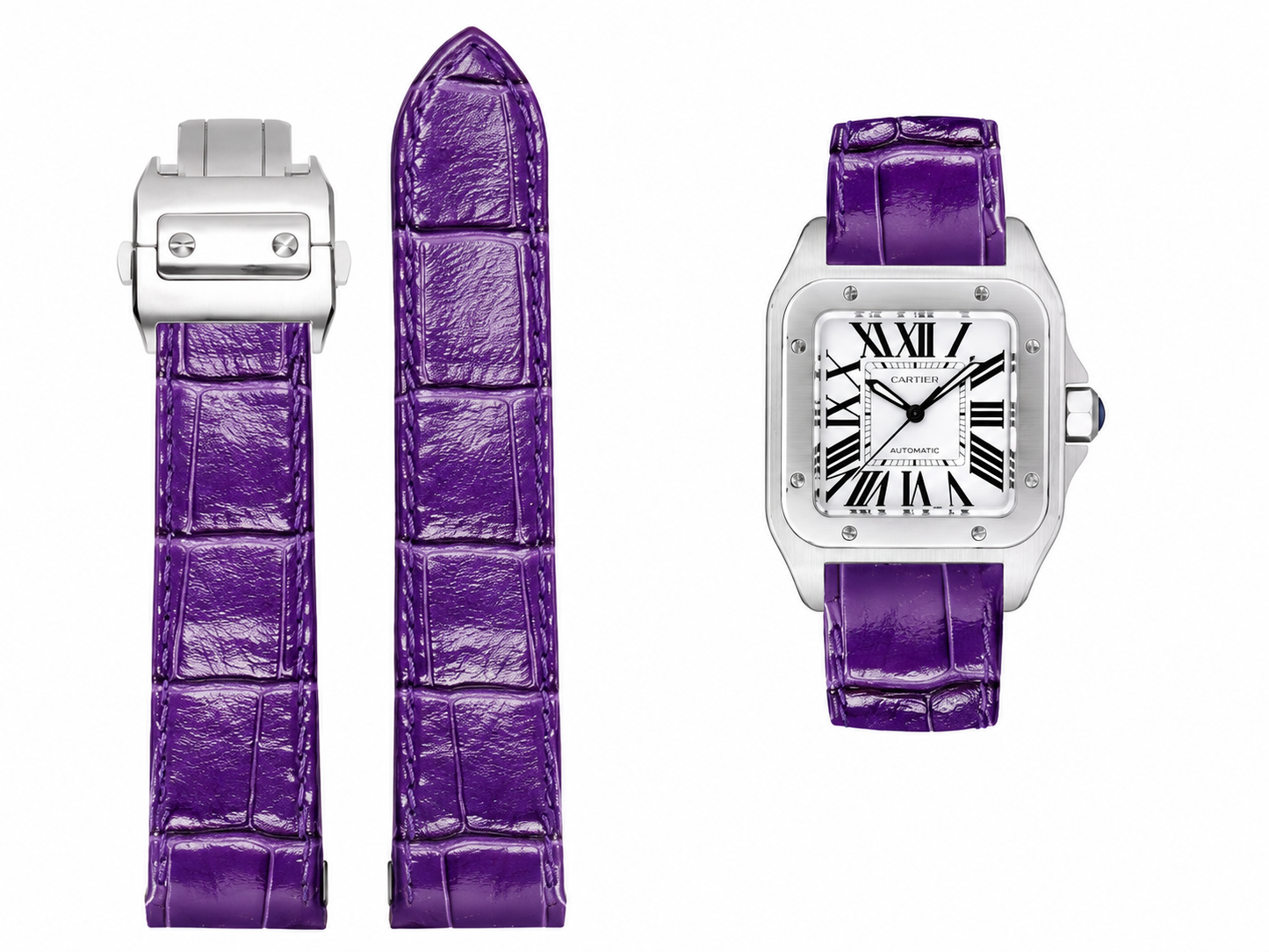 Premium Vegan Leather Watch Band for Cartier Santos Watches – Multiple Colors Available