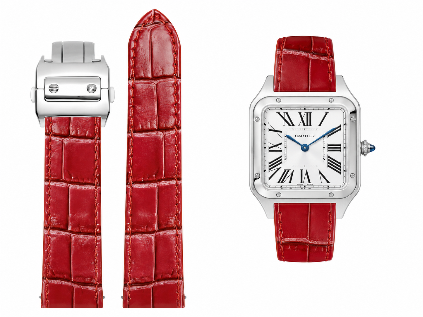 Premium Vegan Leather Watch Band for Cartier Santos Watches – Multiple Colors Available