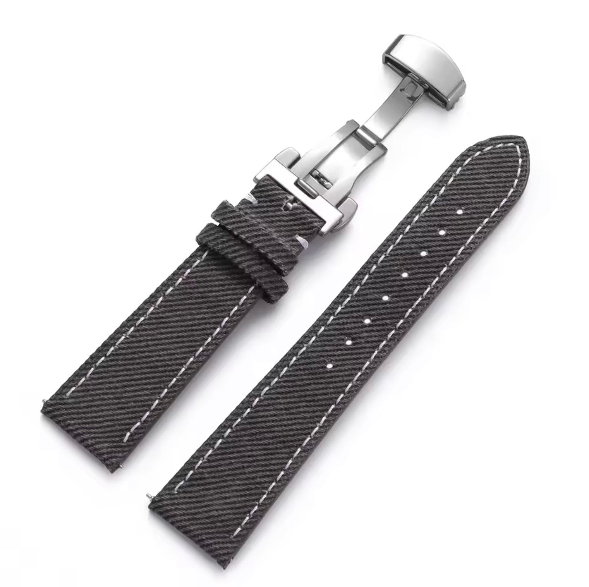 Denim strap with butterfly clasp, universal fit
