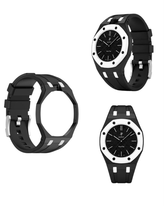 Rubber strap & adapter For AP x Swatch RoyalPop Black/White