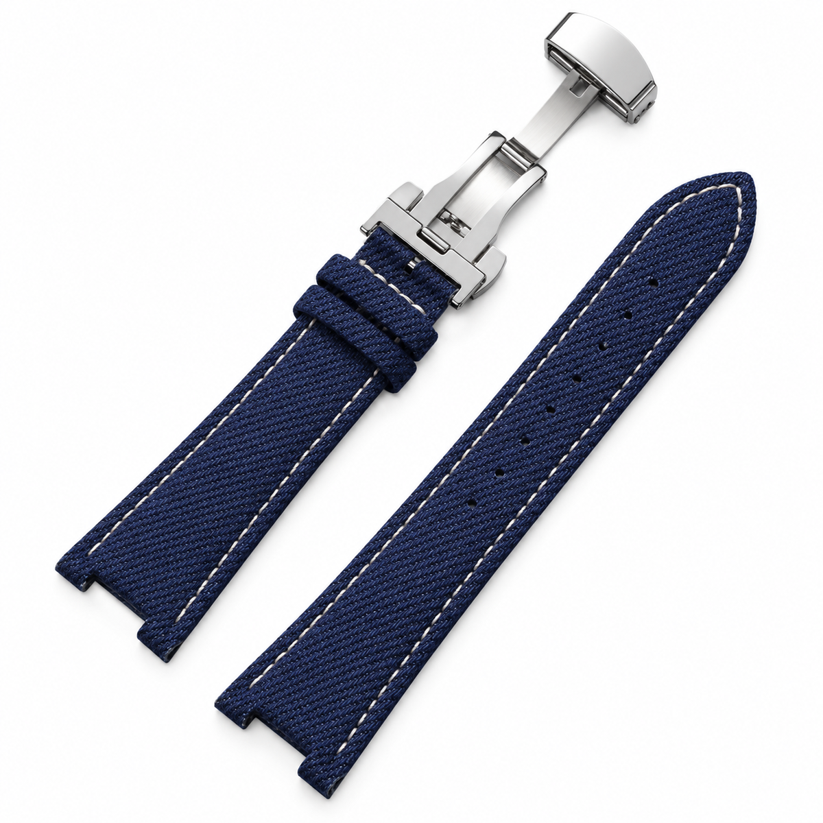 Denim Watch Strap for Patek Philippe Nautilus – 25×13mm | Butterfly Deployment Clasp