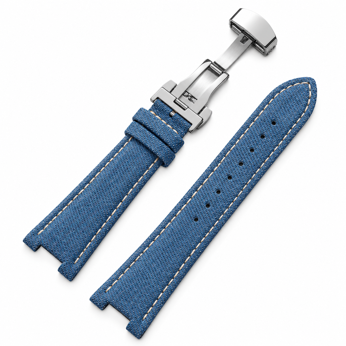 Denim Watch Strap for Patek Philippe Nautilus – 25×13mm | Butterfly Deployment Clasp