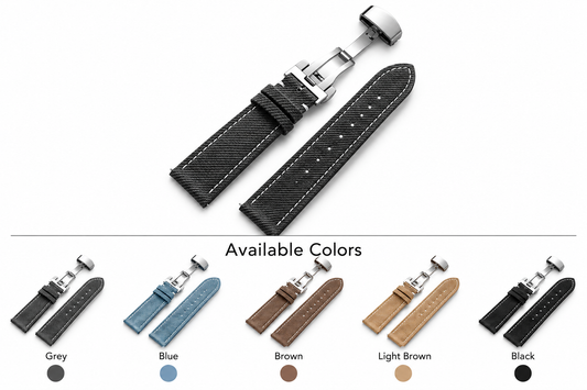 Denim strap with butterfly clasp, universal fit