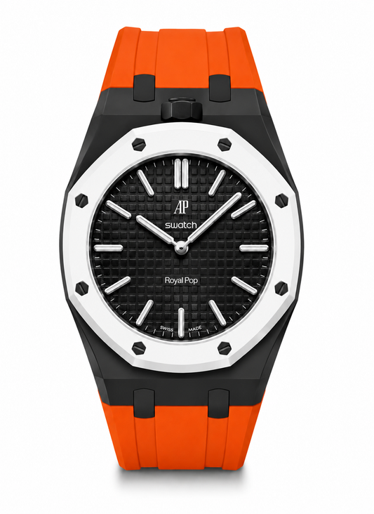 Rubber strap & adapter For AP x Swatch RoyalPop Black/Orange