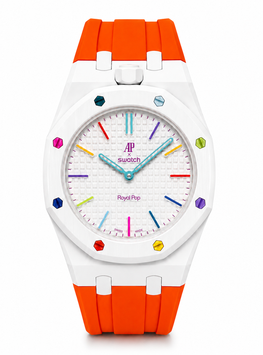 Rubber strap & adapter For AP x Swatch RoyalPop White/Orange