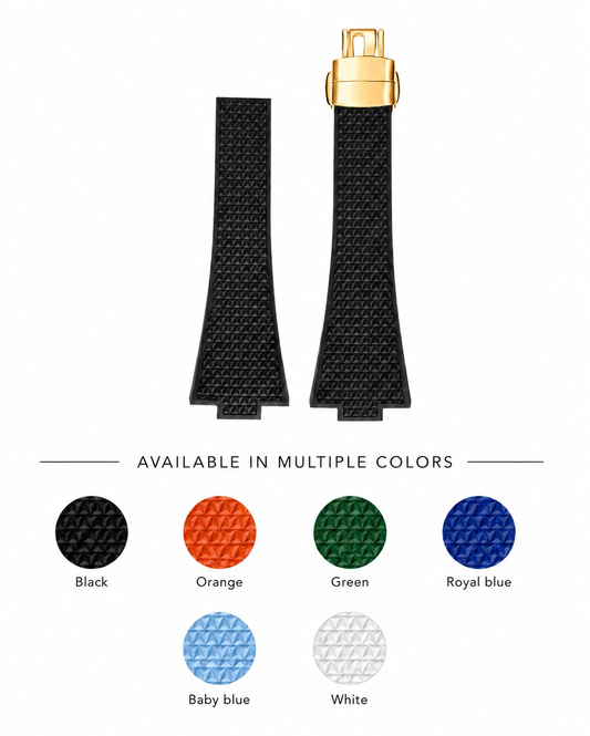 Tissot PRX Textured Rubber Watch Strap multiple colors with Quick Release Stainless Steel (Gold) - Fits PRX 40mm