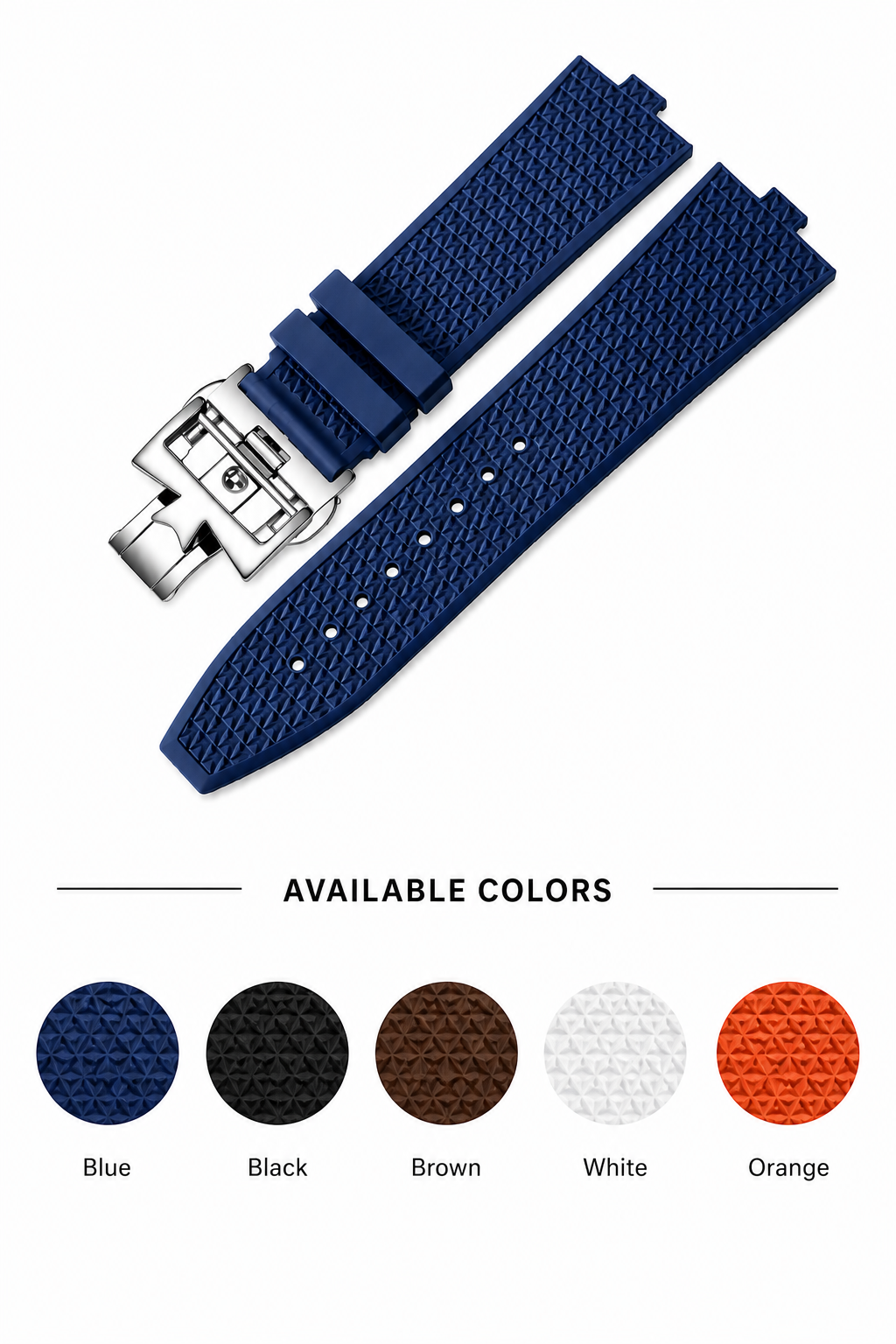 Silicone Watch Strap for Vacheron Constantin – Textured Rubber Watch Band (Silver/Gold buckle)