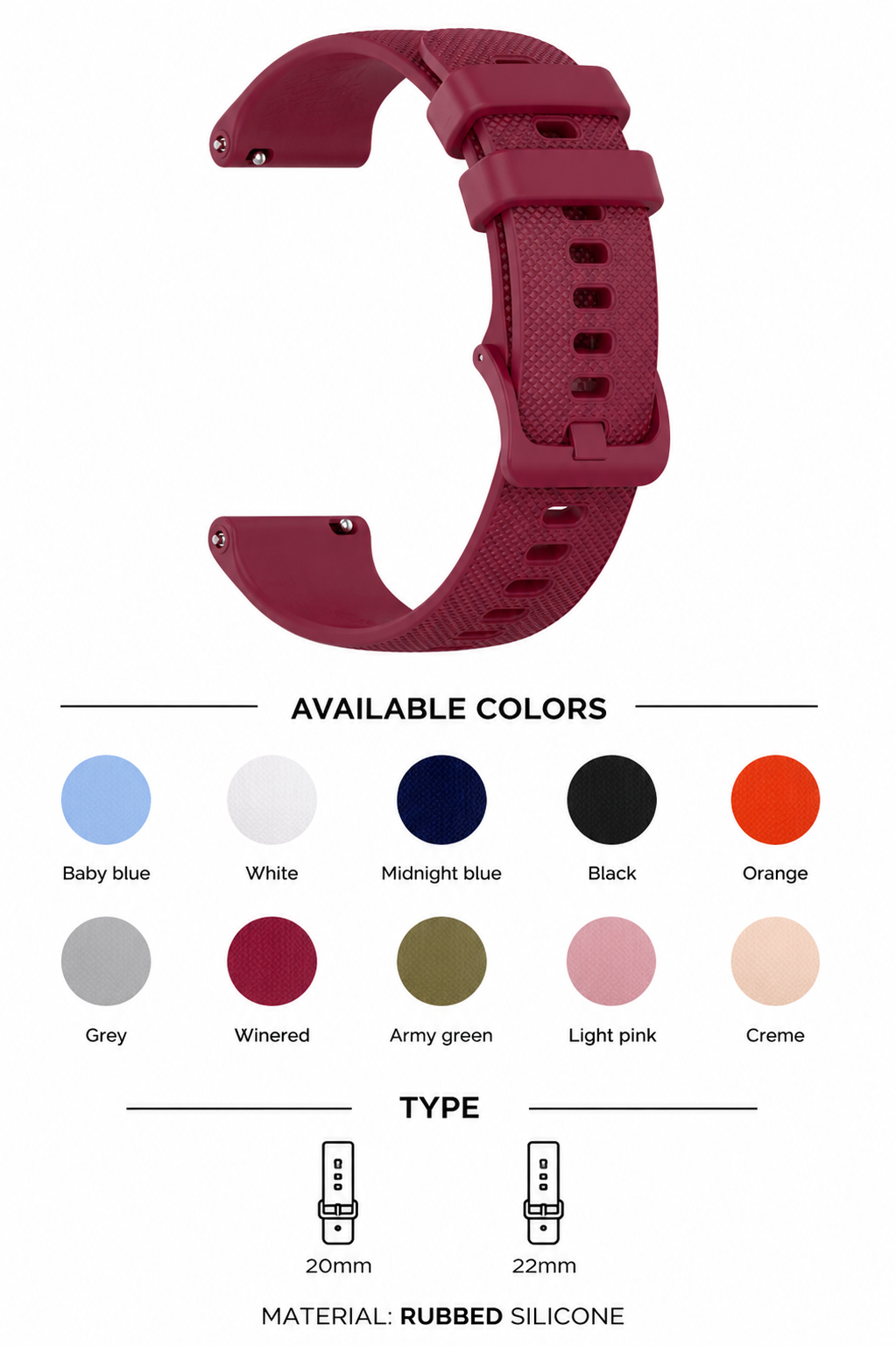 Elegant & Comfortable Replacement Rubber Strap for Polar Smartwatches