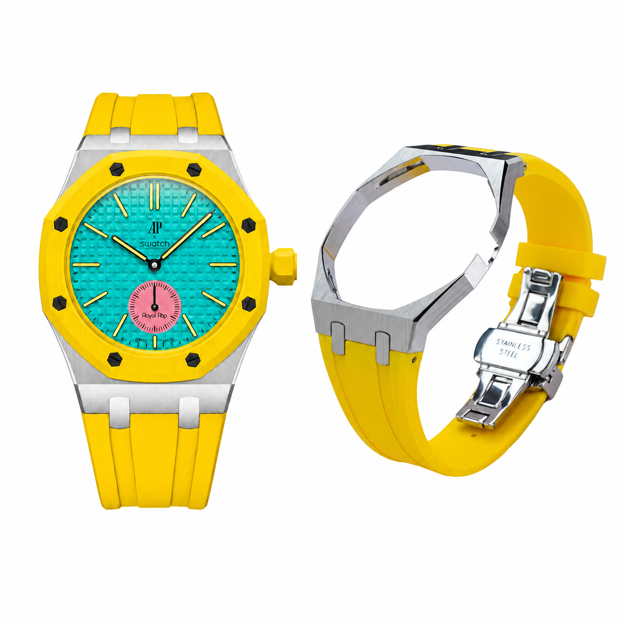 Metal case adapter + Rubber strap for AP x Swatch RoyalPop - Yellow rubber strap