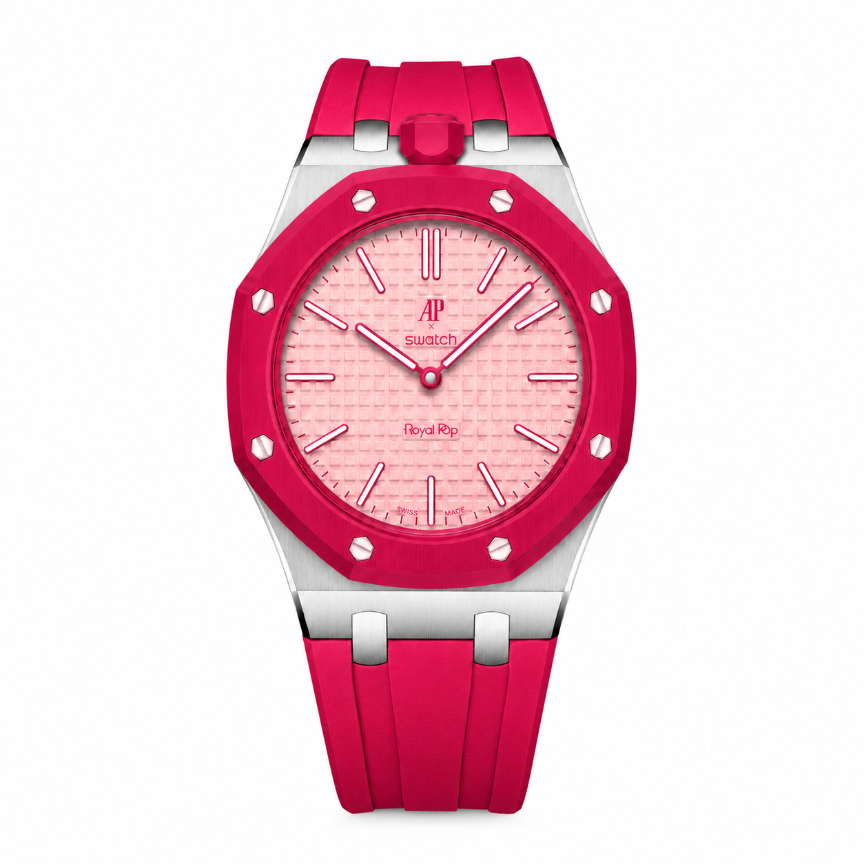 Metal case adapter + Rubber strap for AP x Swatch RoyalPop - Red rubber strap