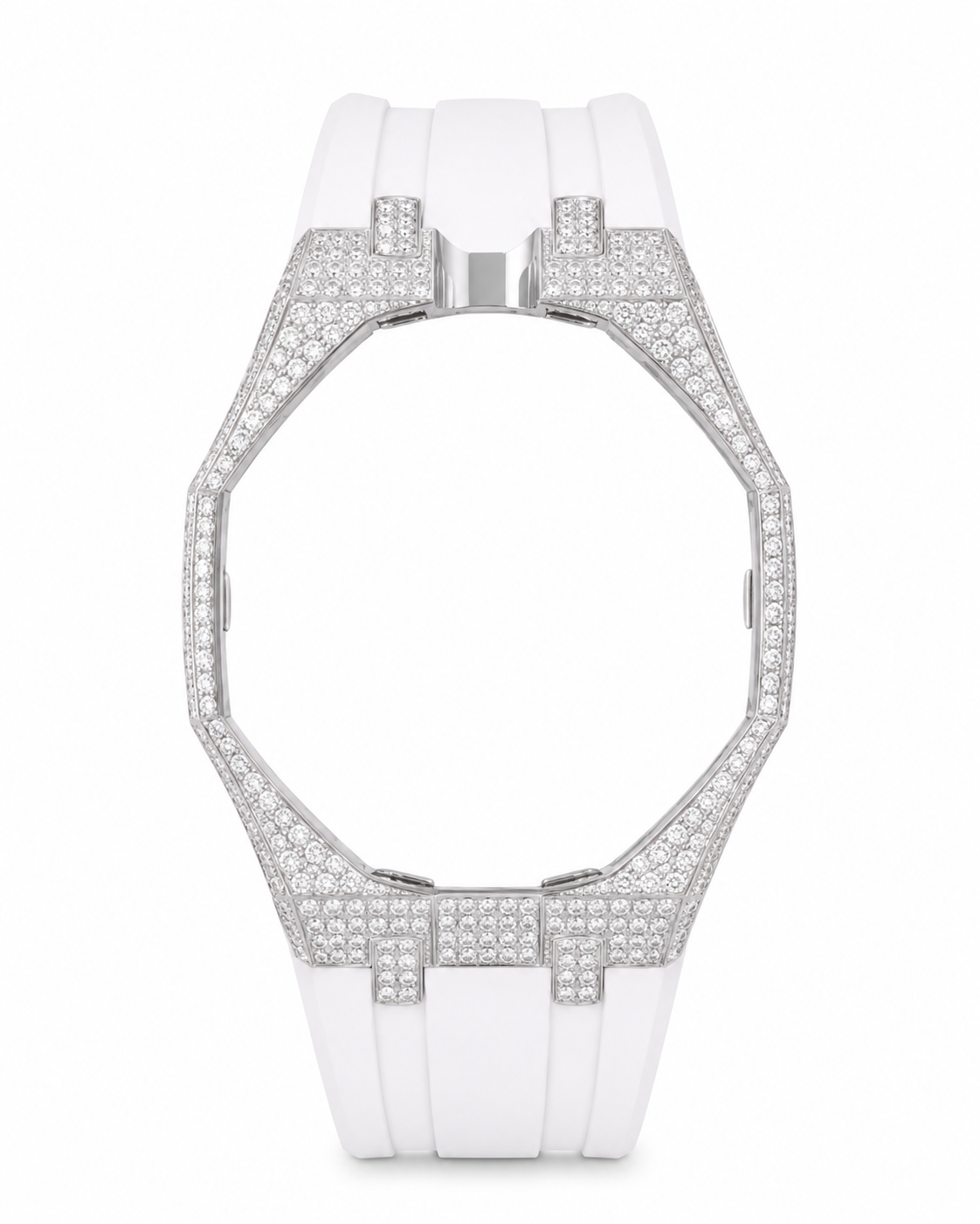Iced out AP x Swatch Royalpop strap. Metal case + White strap