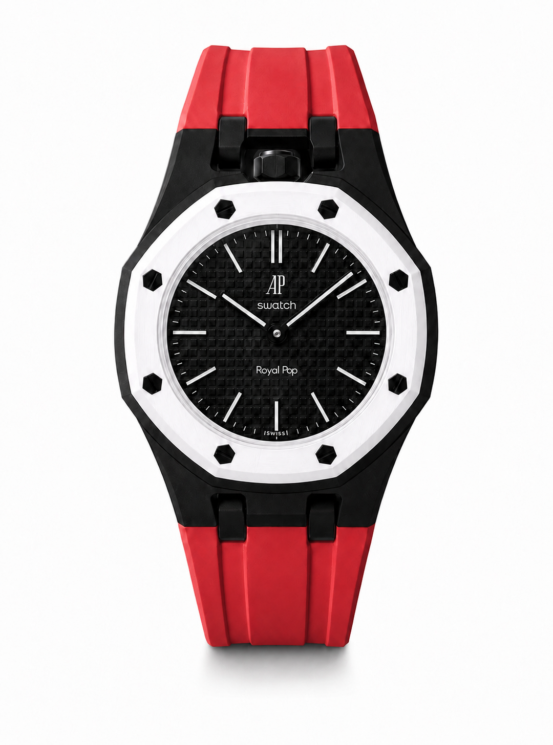 Rubber strap & adapter For AP x Swatch RoyalPop Black/Red