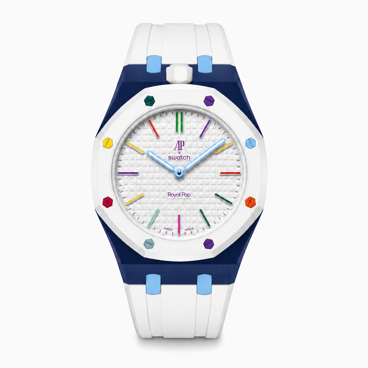 Rubber strap & adapter For AP x Swatch RoyalPop White/Blue