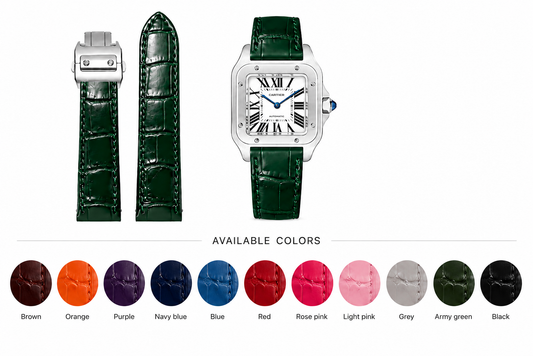 Premium Vegan Leather Watch Band for Cartier Santos Watches – Multiple Colors Available