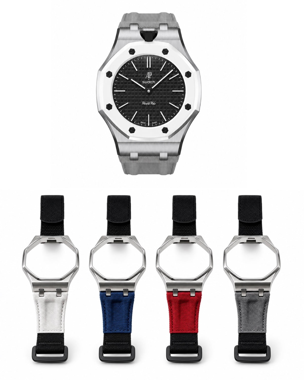 Metal case with oxford cloth strap for AP x Swatch Royal - White/Red/Gray/Blue