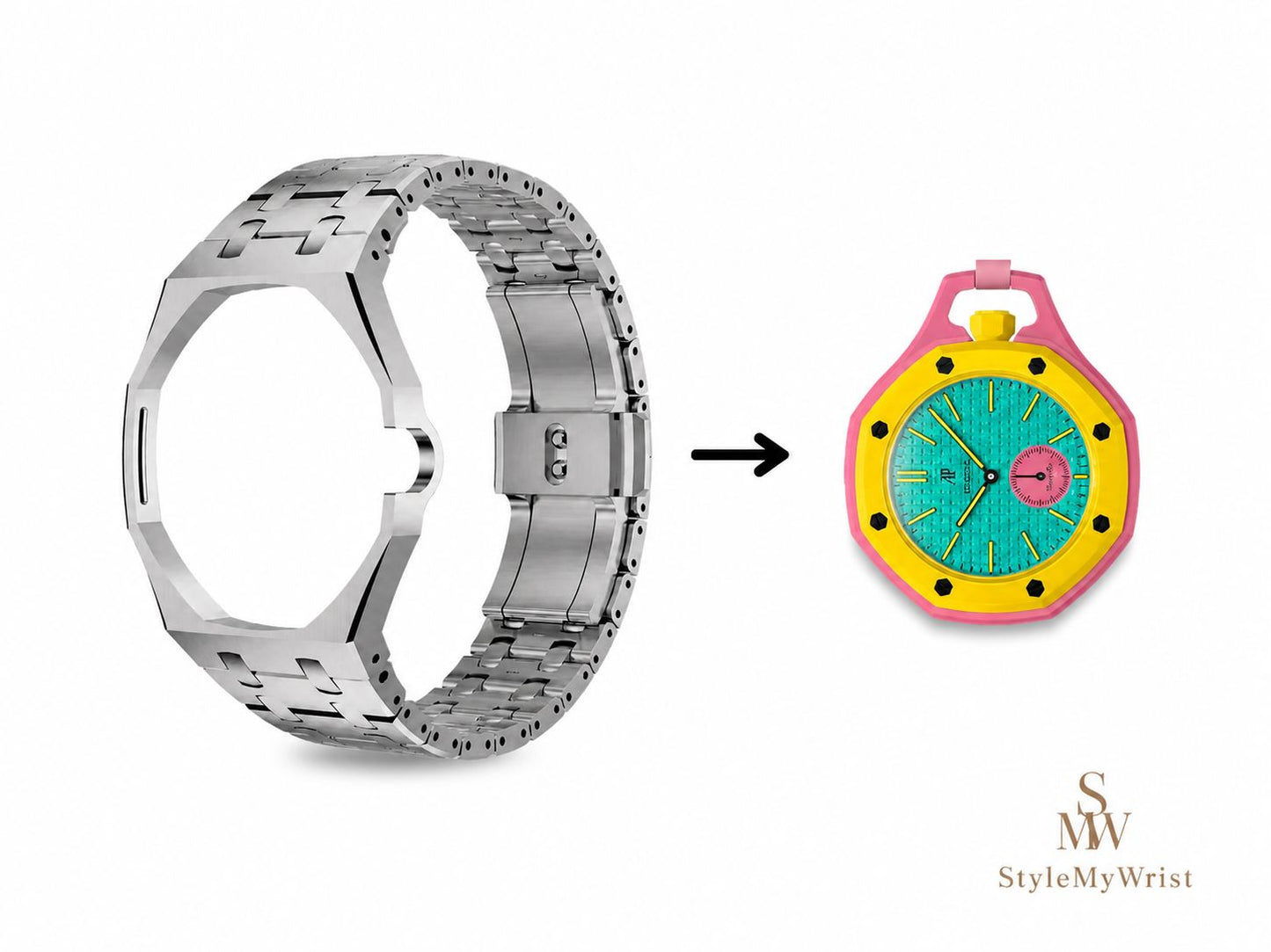 AP x Swatch Royalpop stainless steel strap for 12 and 3 o’clock (Lepine/Savonette)