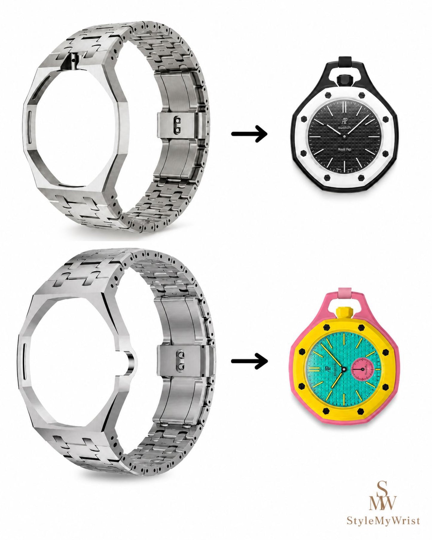 AP x Swatch Royalpop stainless steel strap for 12 and 3 o’clock (Lepine/Savonette)