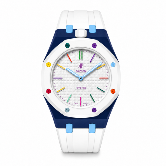 Rubber strap and adapter for AP x Swatch RoyalPop, White/Blue